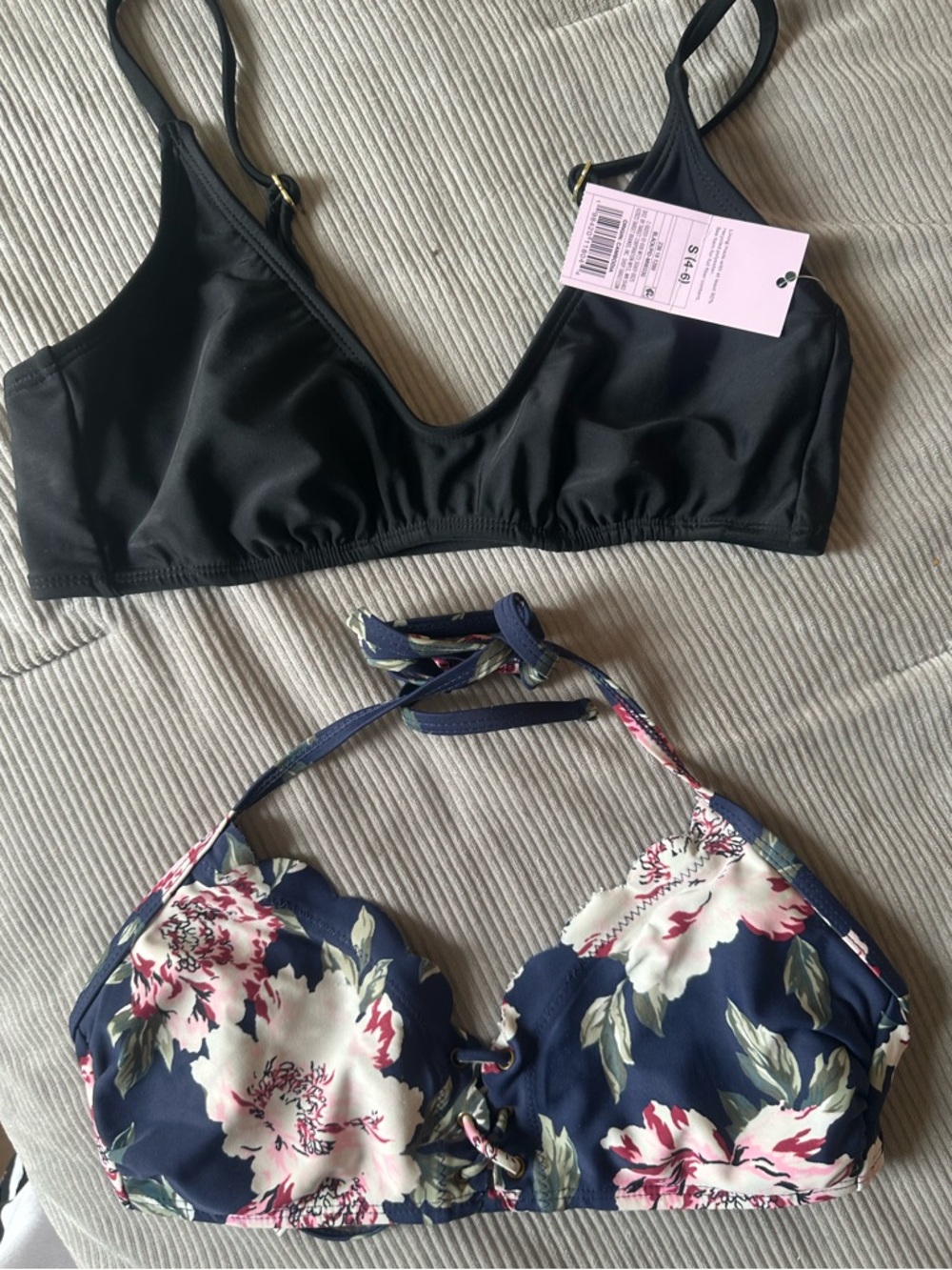NWT wild fable Black Bralette Swim Top & Bonus Floral Bikini Top Set of 2 Small